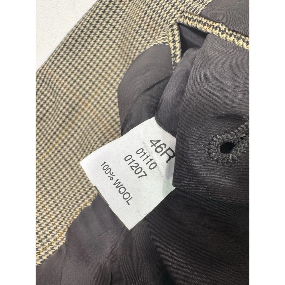 Jos A Bank 46R Brown Houndstooth Wool Sport Coat Blazer Traveler Tailored Fit